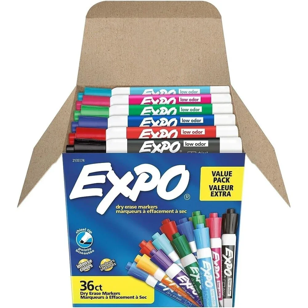 EXPO Low Odor Dry Erase Markers Chisel Tip Assorted Fashion Colors 36 Count